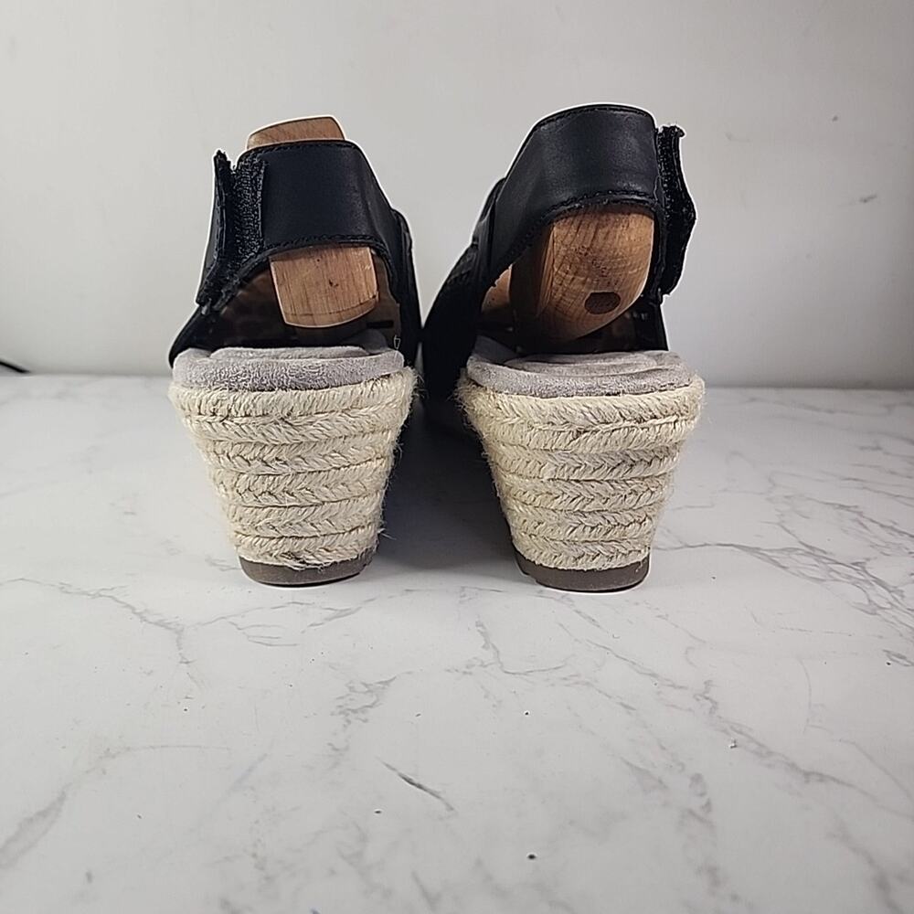 Earth Origin Naples Nevada Wedge Espadrille Sandal 11M Black Leather Basketweave - Picture 3 of 6
